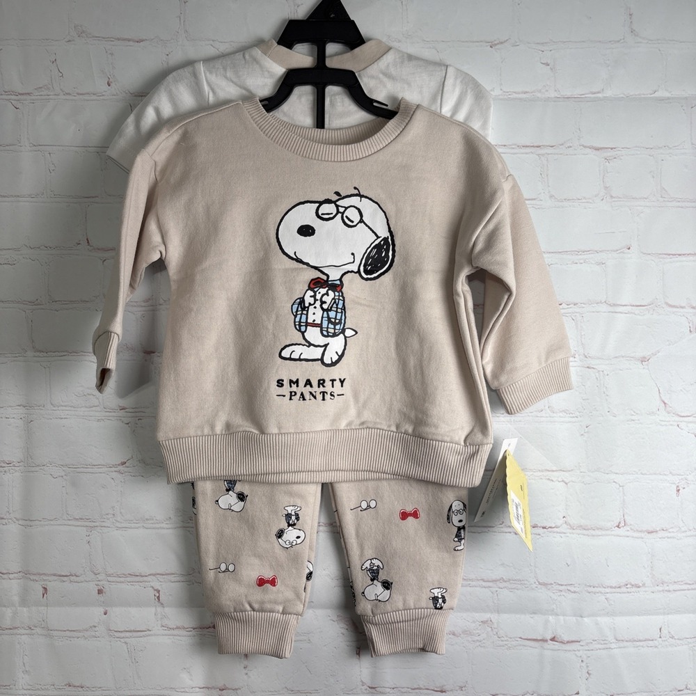 Peanuts Snoopy 12 Months 3-pc Outfit - Pants, Sweatshirt, T-shirt Set‎ Boy/girl
